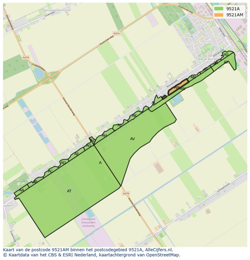 Afbeelding van het postcodegebied 9521 AM op de kaart.