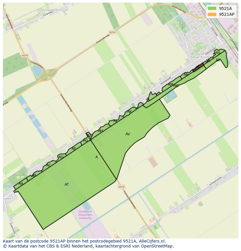 Afbeelding van het postcodegebied 9521 AP op de kaart.