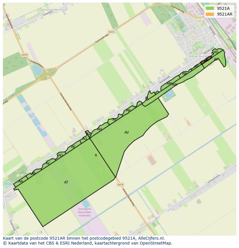Afbeelding van het postcodegebied 9521 AR op de kaart.