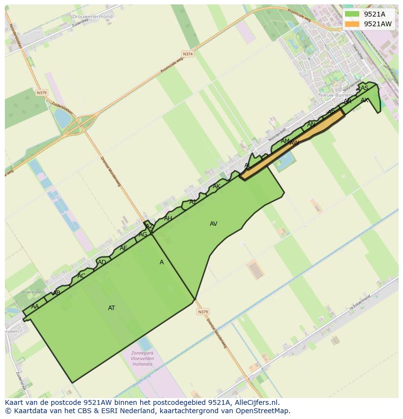 Afbeelding van het postcodegebied 9521 AW op de kaart.