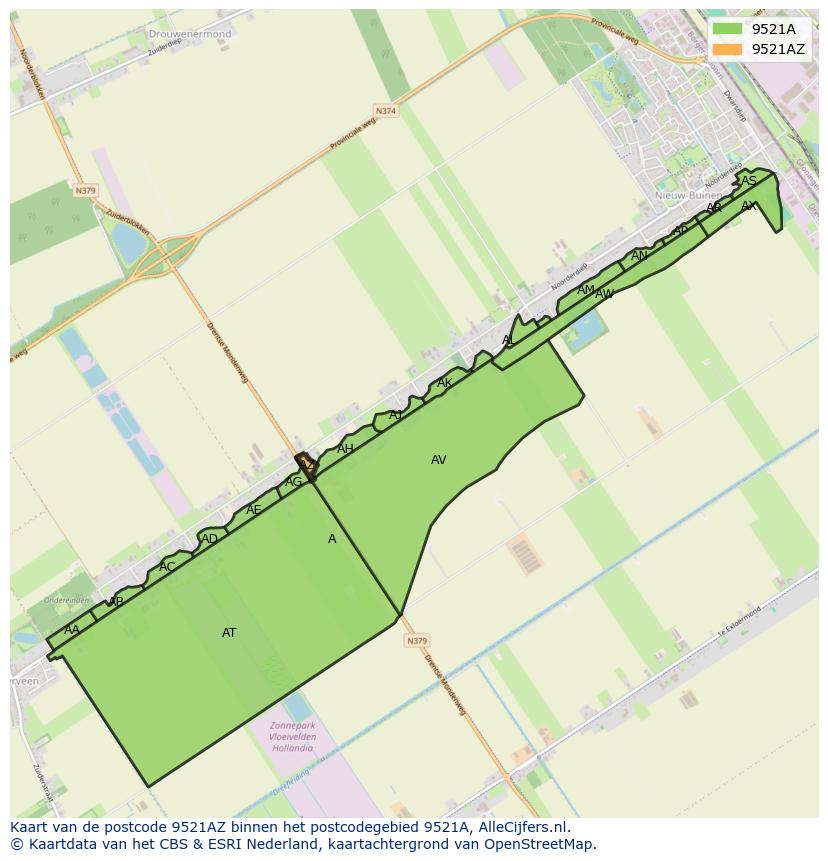 Afbeelding van het postcodegebied 9521 AZ op de kaart.