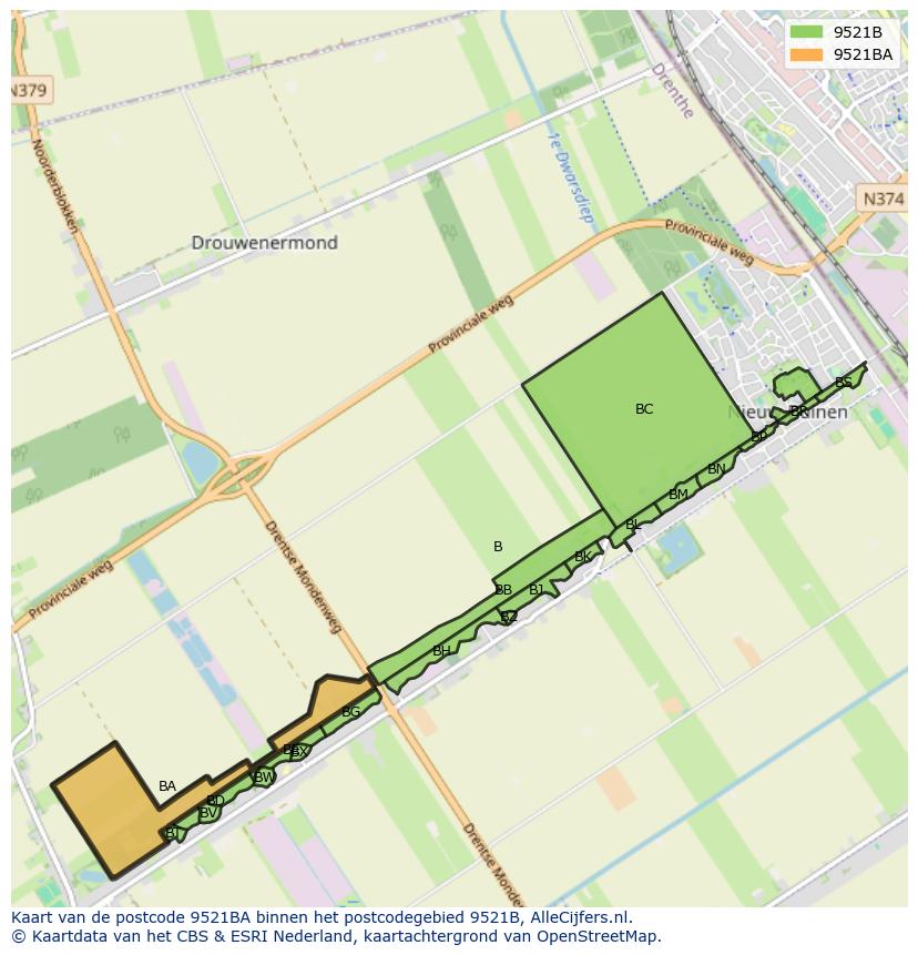 Afbeelding van het postcodegebied 9521 BA op de kaart.