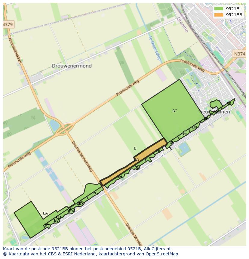 Afbeelding van het postcodegebied 9521 BB op de kaart.