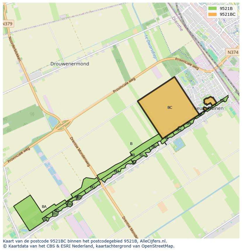 Afbeelding van het postcodegebied 9521 BC op de kaart.
