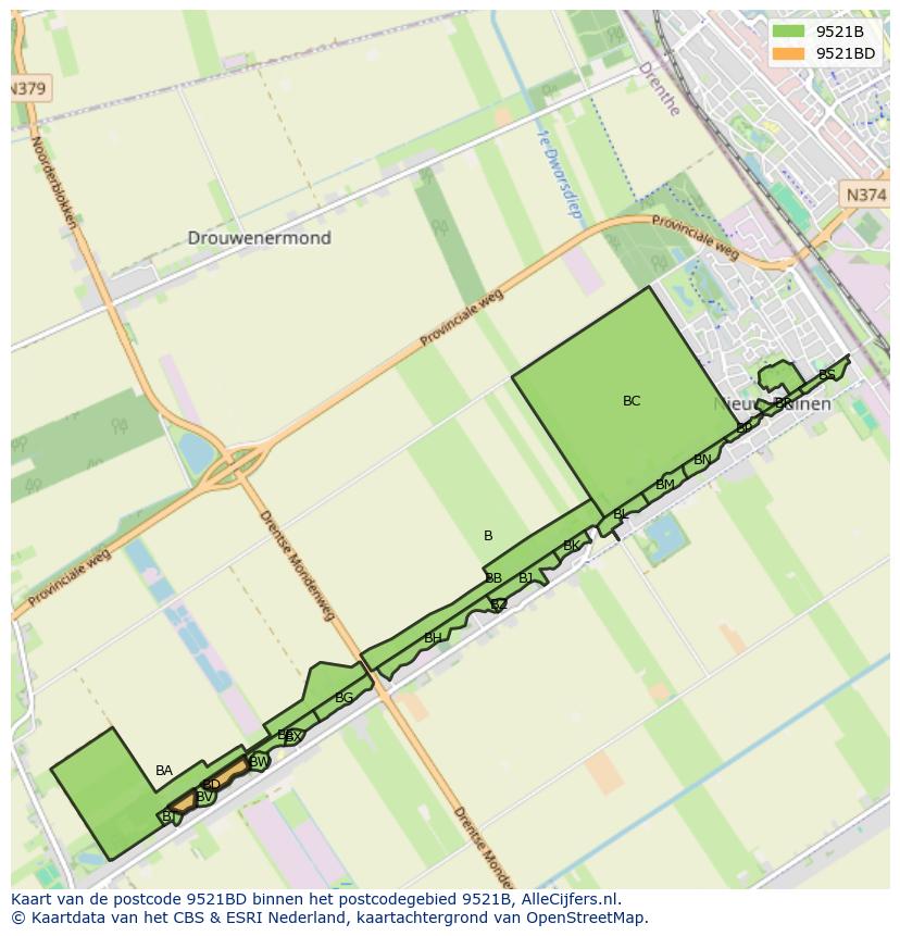 Afbeelding van het postcodegebied 9521 BD op de kaart.