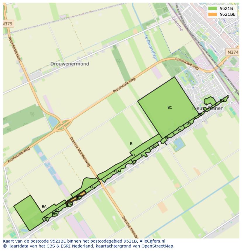 Afbeelding van het postcodegebied 9521 BE op de kaart.