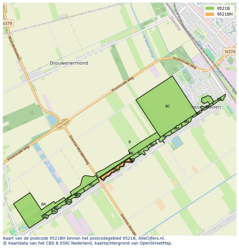 Afbeelding van het postcodegebied 9521 BH op de kaart.