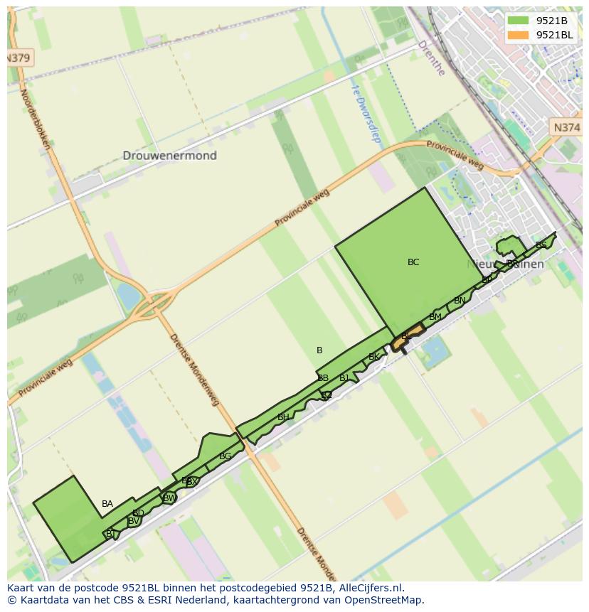 Afbeelding van het postcodegebied 9521 BL op de kaart.