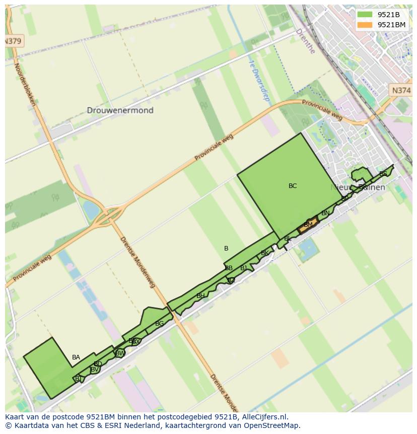 Afbeelding van het postcodegebied 9521 BM op de kaart.