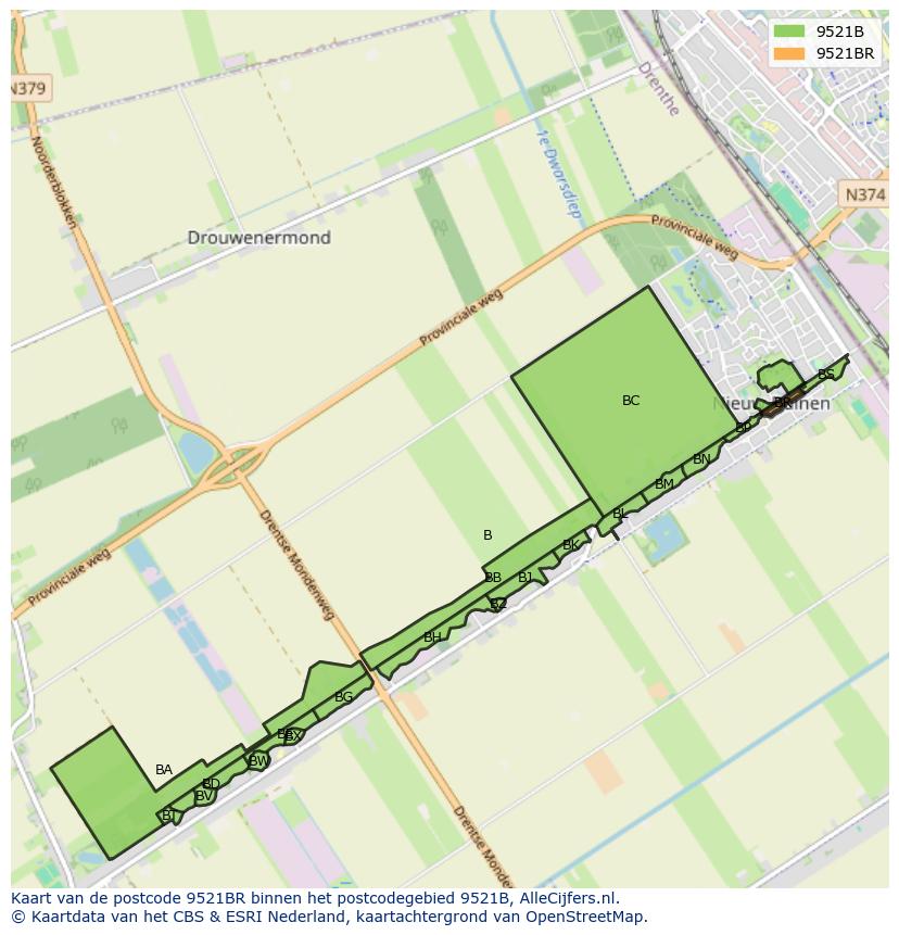 Afbeelding van het postcodegebied 9521 BR op de kaart.