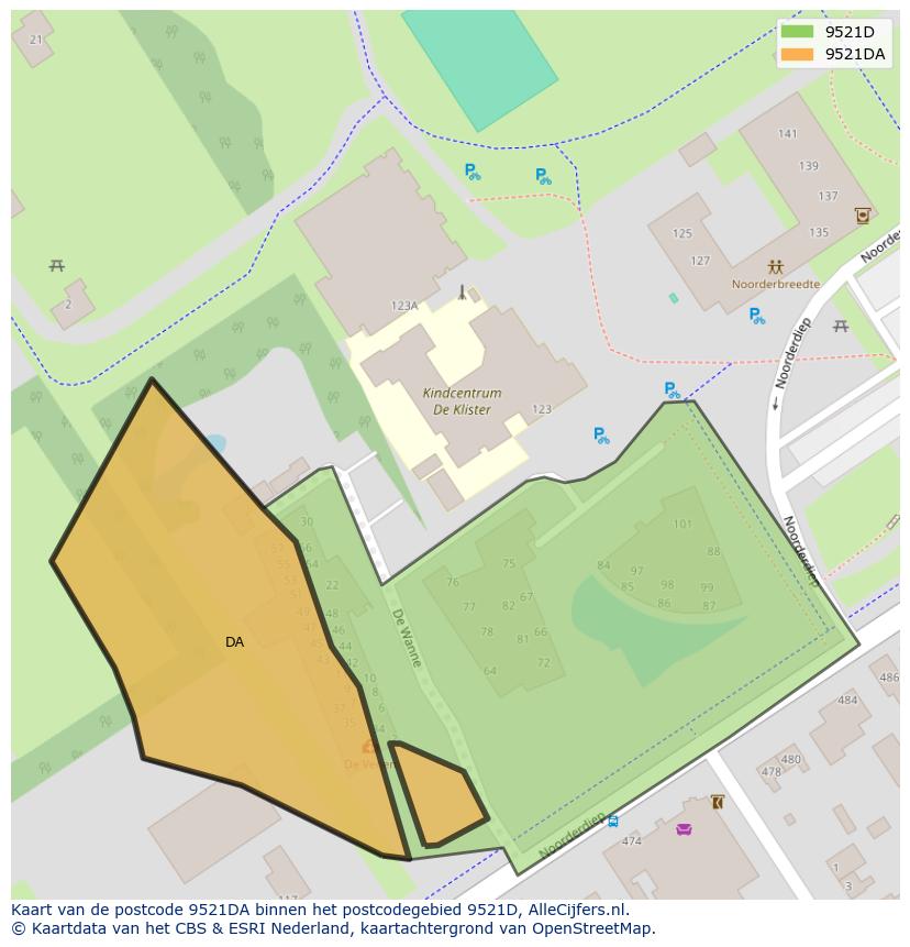 Afbeelding van het postcodegebied 9521 DA op de kaart.