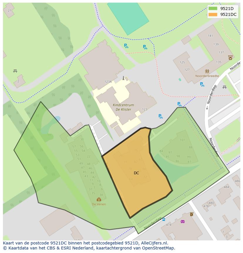 Afbeelding van het postcodegebied 9521 DC op de kaart.