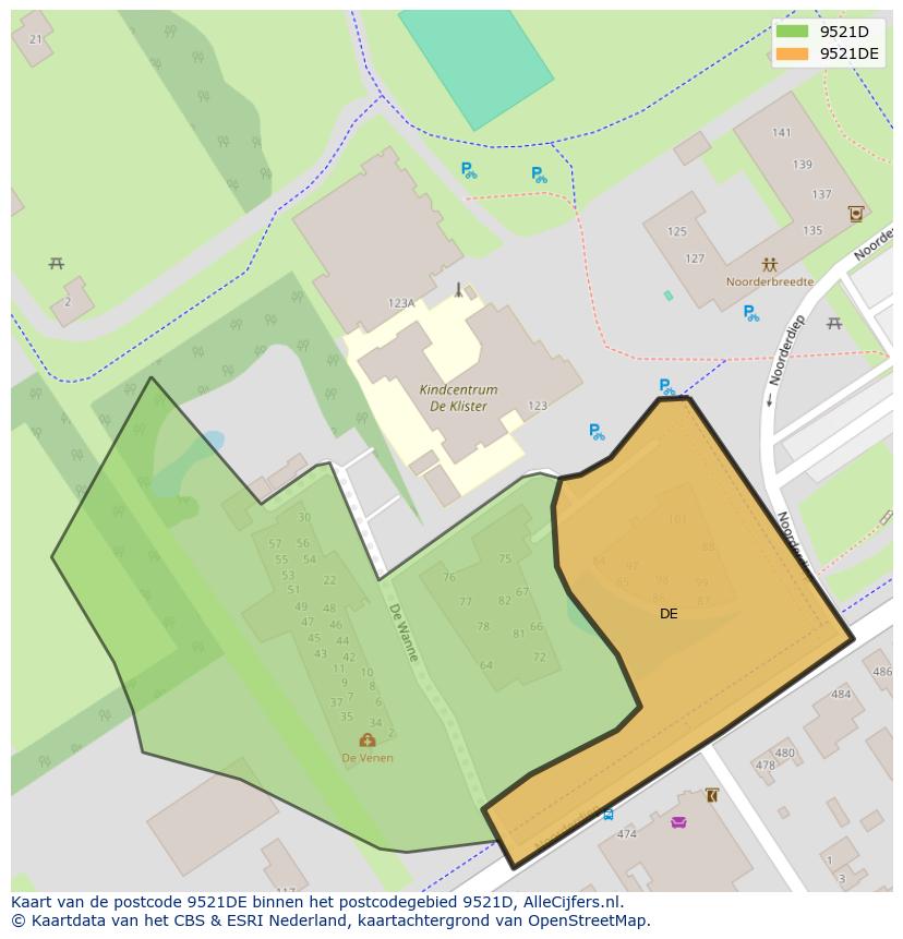 Afbeelding van het postcodegebied 9521 DE op de kaart.