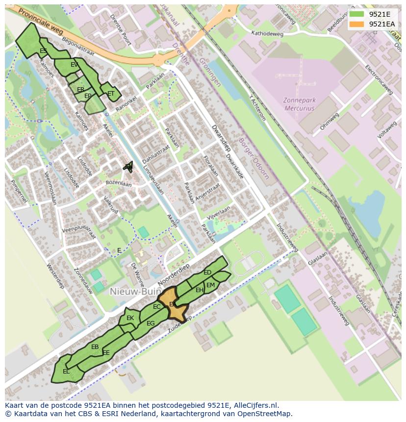 Afbeelding van het postcodegebied 9521 EA op de kaart.