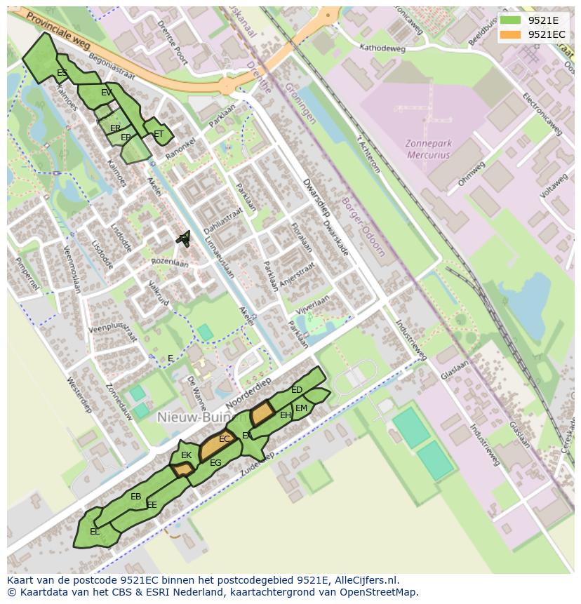 Afbeelding van het postcodegebied 9521 EC op de kaart.
