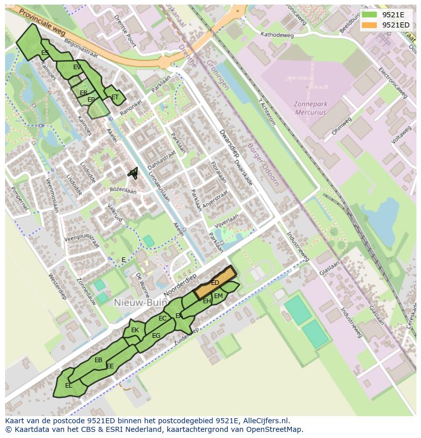 Afbeelding van het postcodegebied 9521 ED op de kaart.