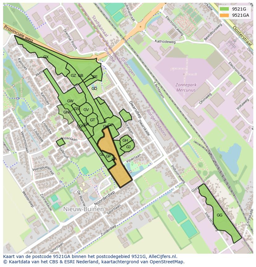 Afbeelding van het postcodegebied 9521 GA op de kaart.