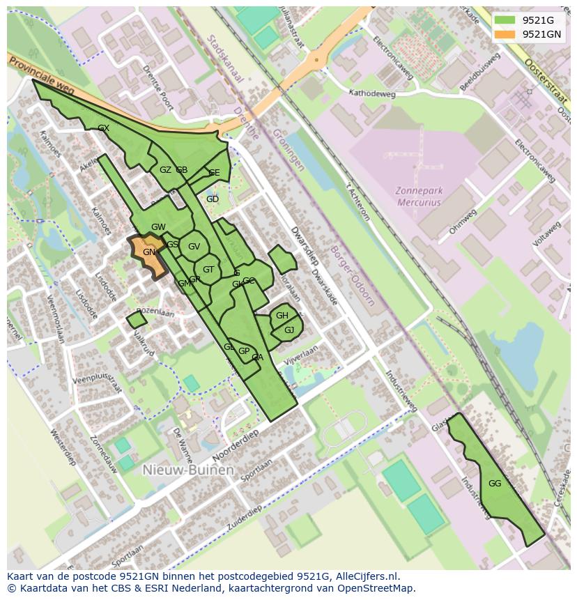 Afbeelding van het postcodegebied 9521 GN op de kaart.
