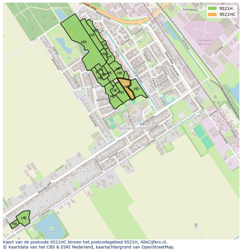Afbeelding van het postcodegebied 9521 HC op de kaart.