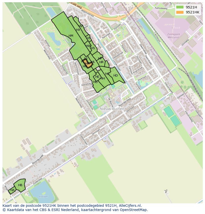 Afbeelding van het postcodegebied 9521 HK op de kaart.