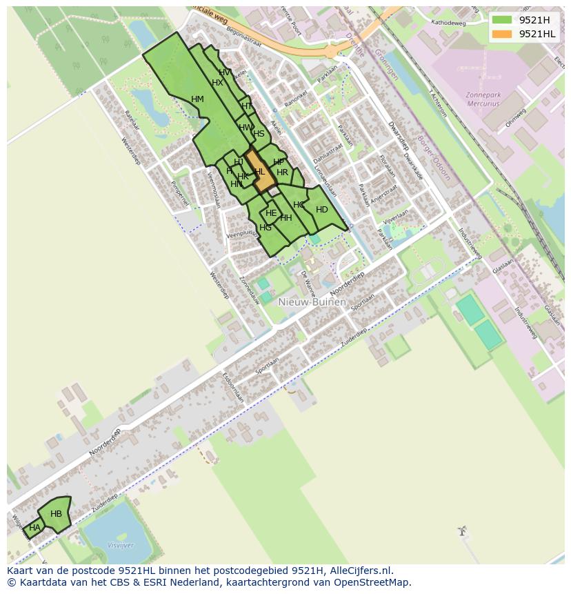 Afbeelding van het postcodegebied 9521 HL op de kaart.