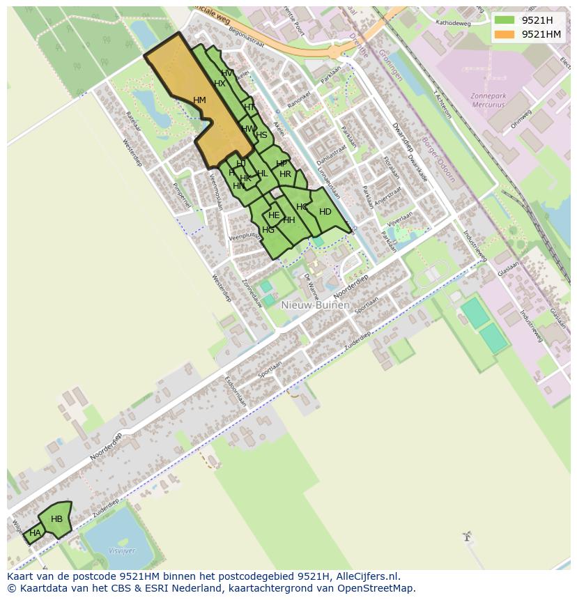Afbeelding van het postcodegebied 9521 HM op de kaart.