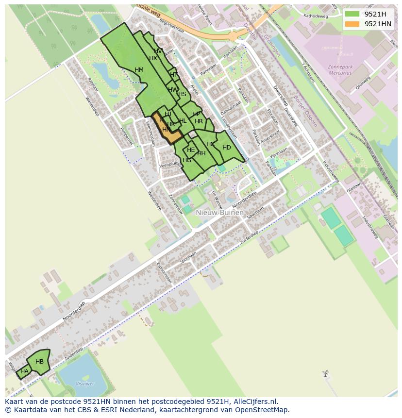 Afbeelding van het postcodegebied 9521 HN op de kaart.
