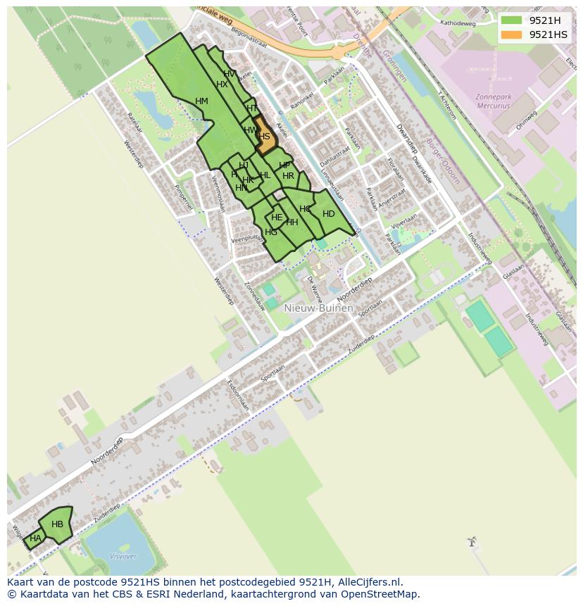 Afbeelding van het postcodegebied 9521 HS op de kaart.