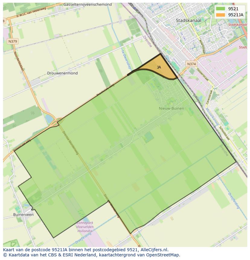 Afbeelding van het postcodegebied 9521 JA op de kaart.