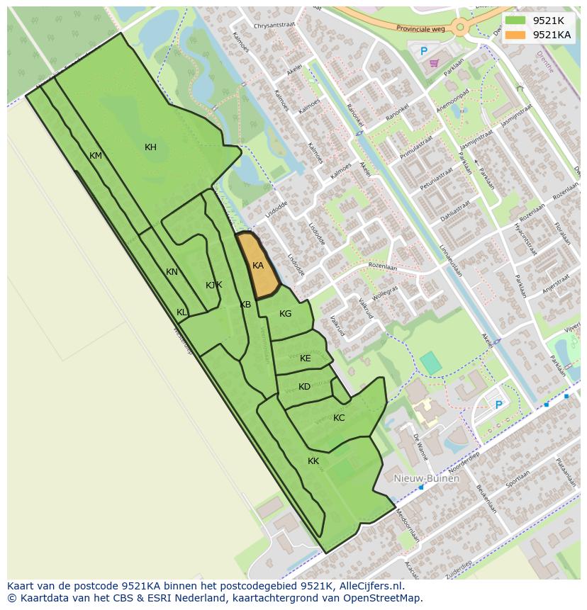 Afbeelding van het postcodegebied 9521 KA op de kaart.