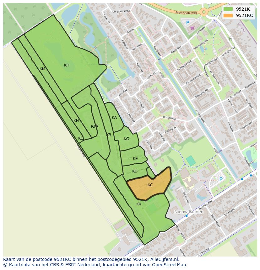 Afbeelding van het postcodegebied 9521 KC op de kaart.