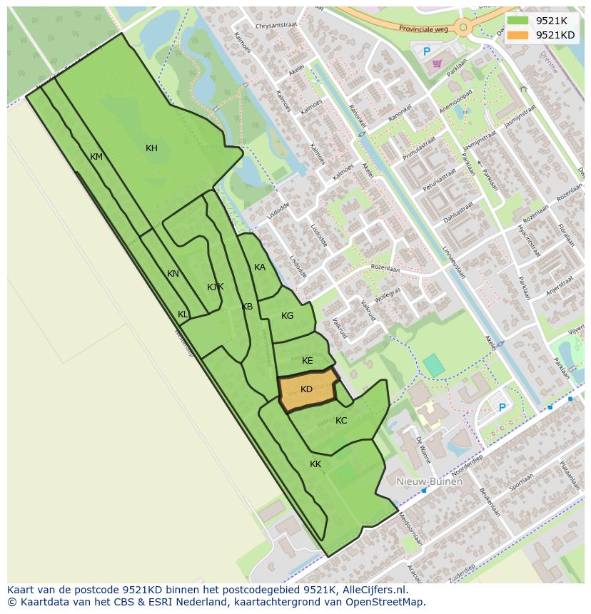 Afbeelding van het postcodegebied 9521 KD op de kaart.