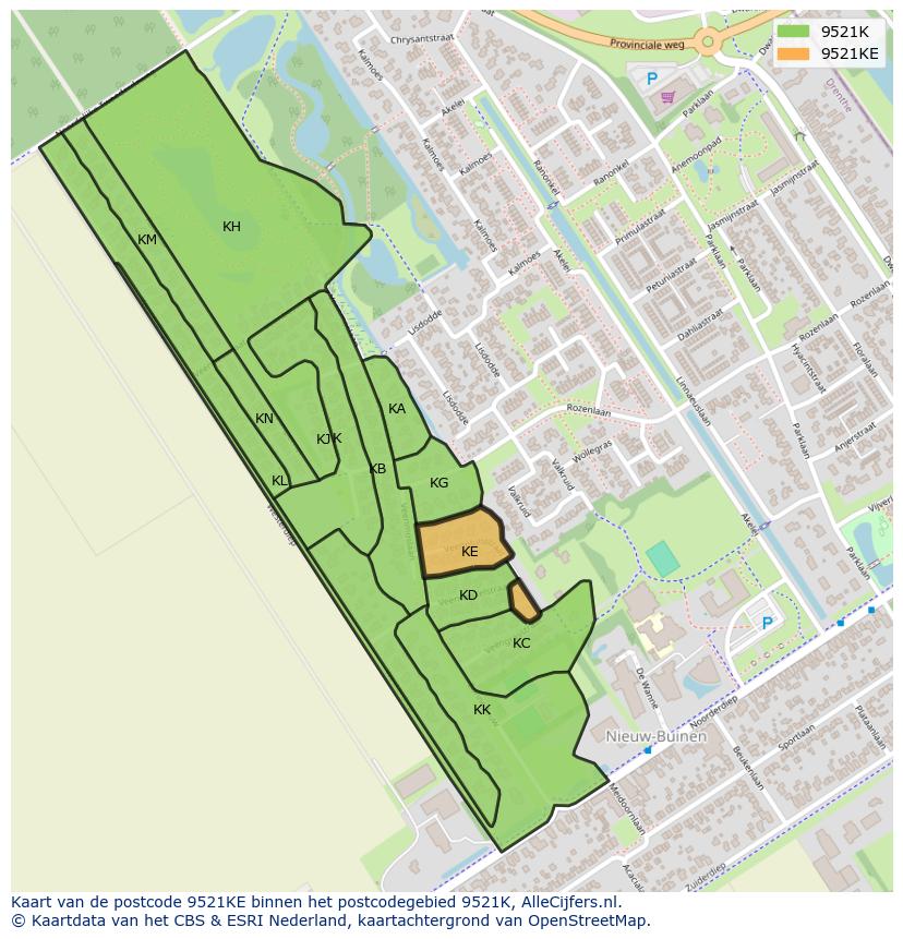 Afbeelding van het postcodegebied 9521 KE op de kaart.