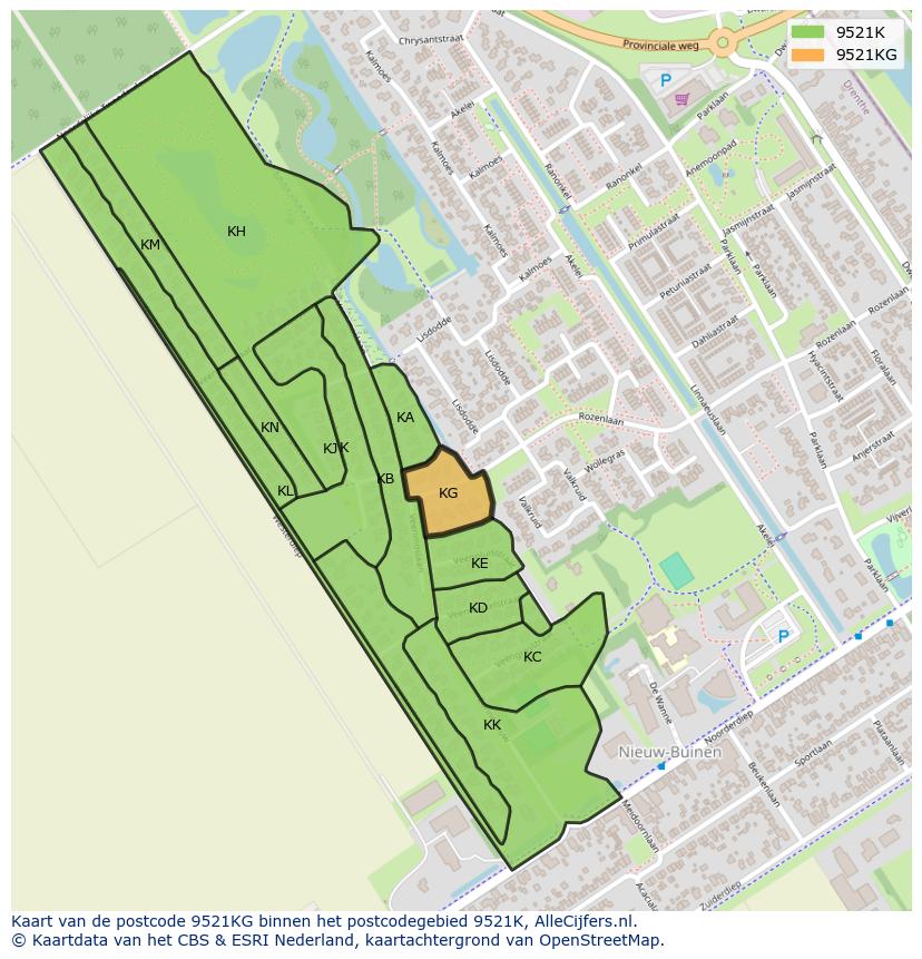 Afbeelding van het postcodegebied 9521 KG op de kaart.