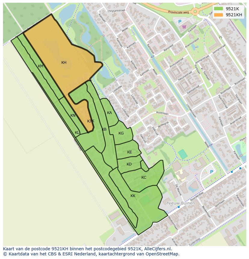 Afbeelding van het postcodegebied 9521 KH op de kaart.