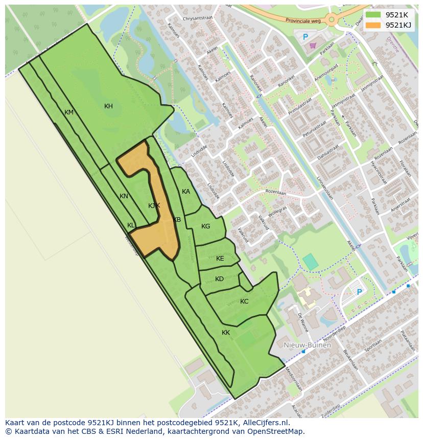 Afbeelding van het postcodegebied 9521 KJ op de kaart.
