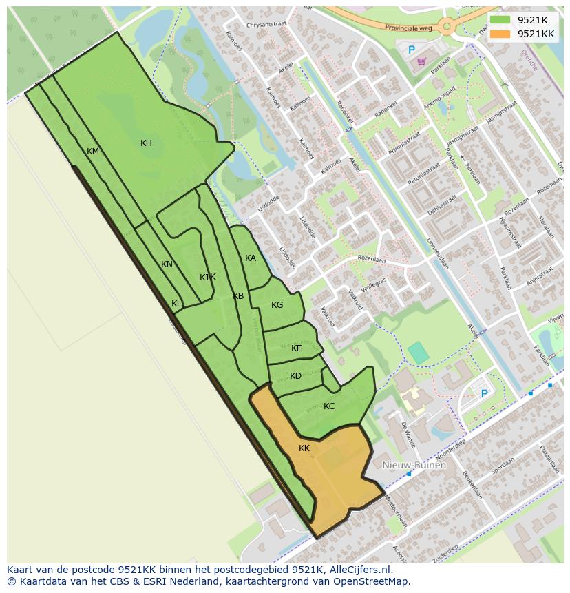 Afbeelding van het postcodegebied 9521 KK op de kaart.