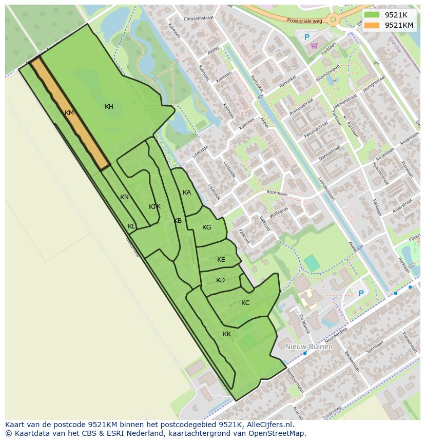 Afbeelding van het postcodegebied 9521 KM op de kaart.