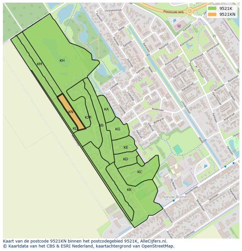 Afbeelding van het postcodegebied 9521 KN op de kaart.
