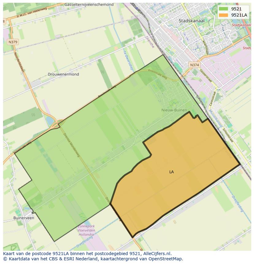 Afbeelding van het postcodegebied 9521 LA op de kaart.