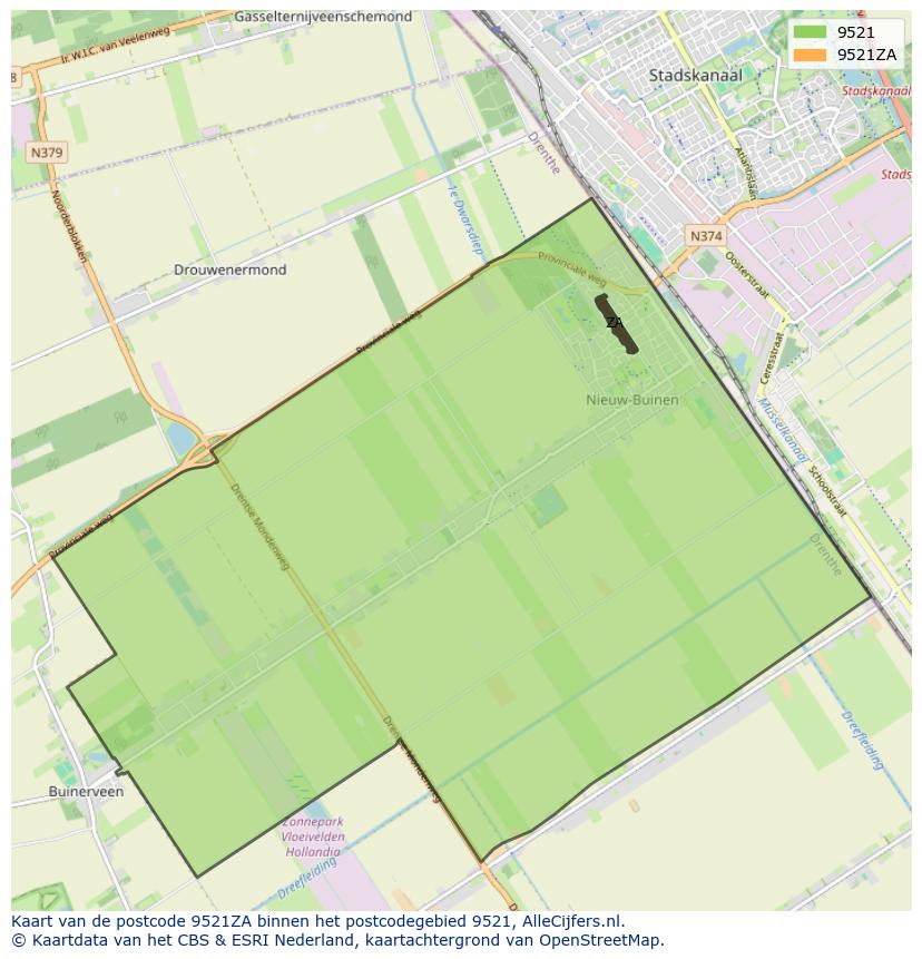 Afbeelding van het postcodegebied 9521 ZA op de kaart.