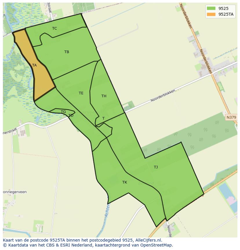 Afbeelding van het postcodegebied 9525 TA op de kaart.