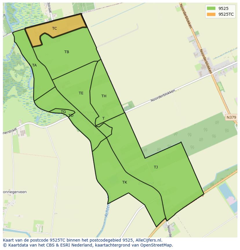 Afbeelding van het postcodegebied 9525 TC op de kaart.