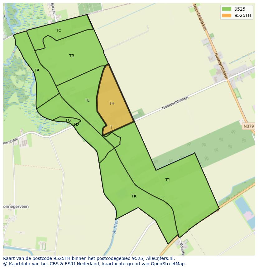 Afbeelding van het postcodegebied 9525 TH op de kaart.