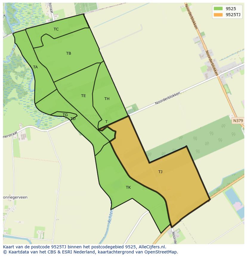 Afbeelding van het postcodegebied 9525 TJ op de kaart.