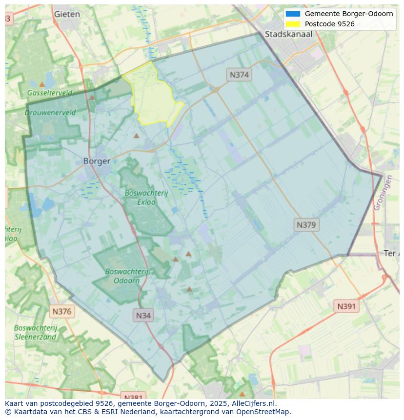 Afbeelding van het postcodegebied 9526 op de kaart.
