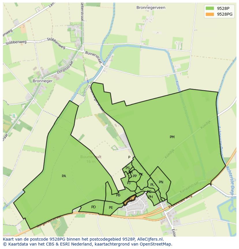 Afbeelding van het postcodegebied 9528 PG op de kaart.