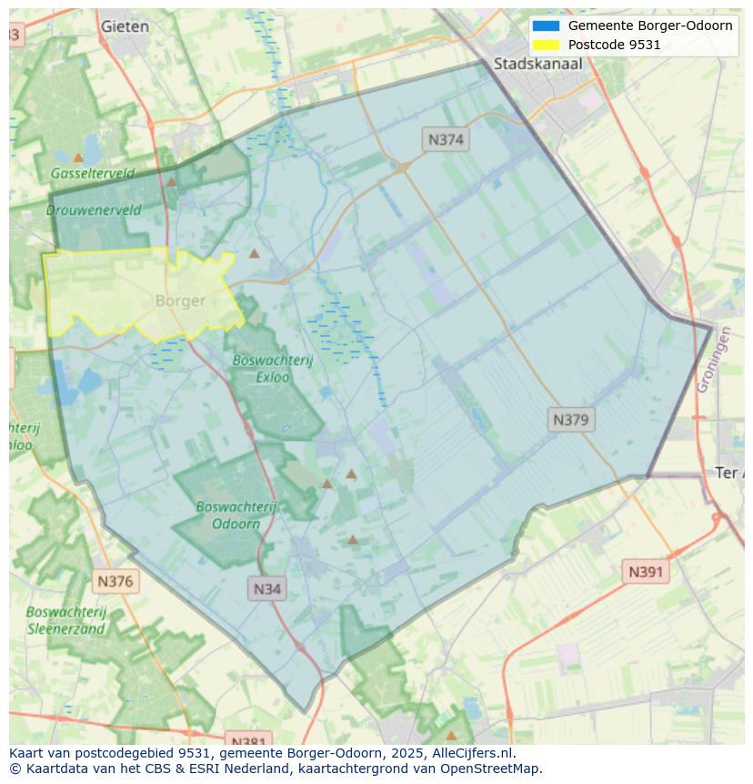 Afbeelding van het postcodegebied 9531 op de kaart.