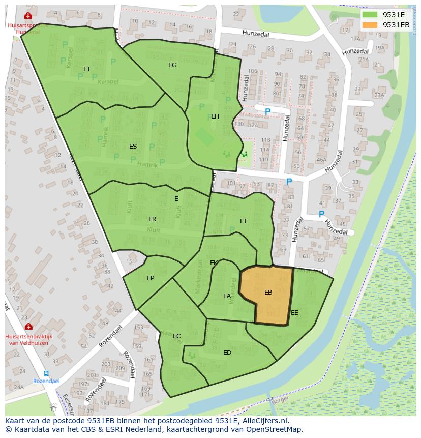 Afbeelding van het postcodegebied 9531 EB op de kaart.