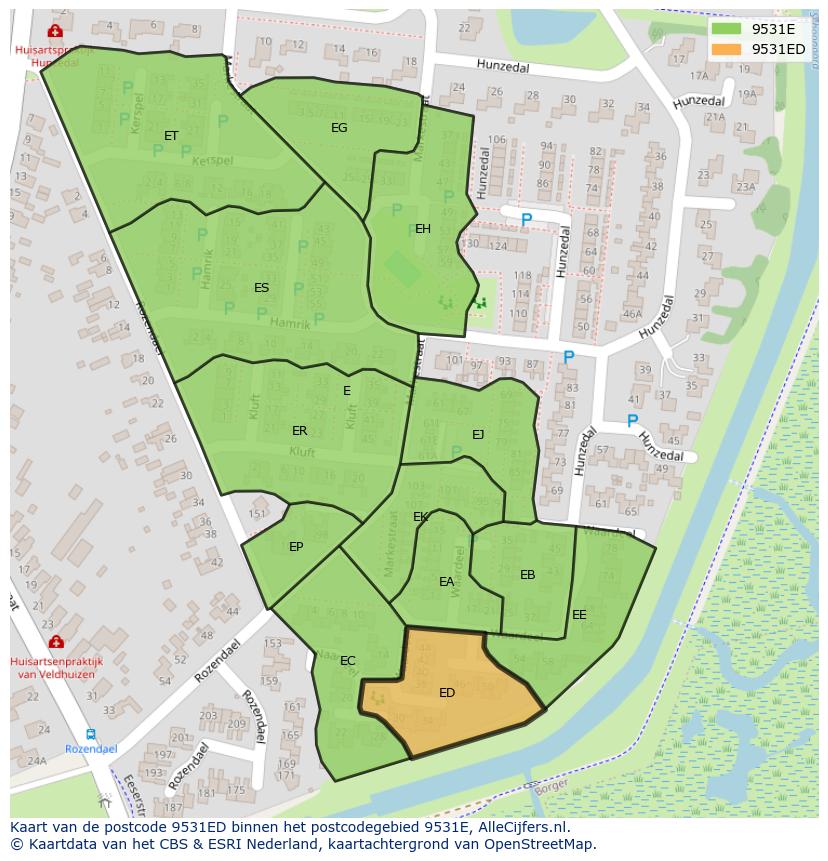 Afbeelding van het postcodegebied 9531 ED op de kaart.
